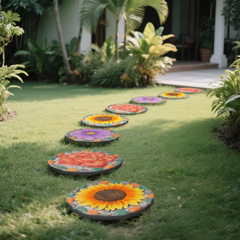 Cynkeyee Decorative Rose Garden Stepping Stone - Stepping Stones Outdoor with Colorful Pebble Border, 10x10 inches - Image 2
